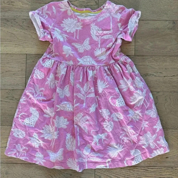Mini Boden Other - Mini Boden Dress Girl Pink Flowers And Animals Print Size 11/12